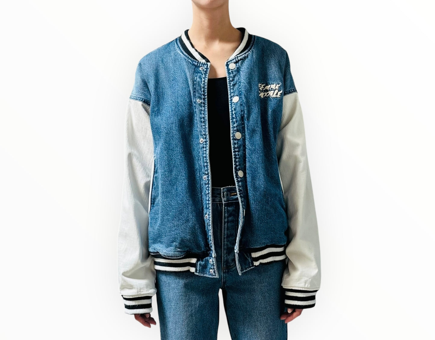 Mother Femme Fatale Varsity Jacket - Denim - Size S