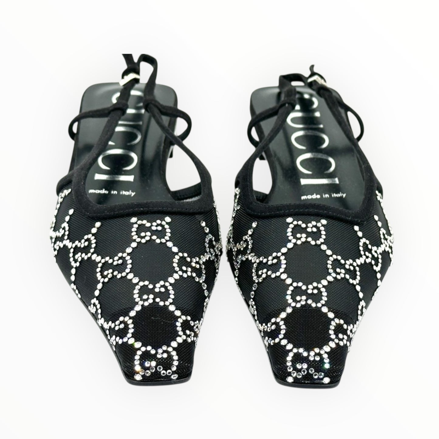 Gucci GG Embellished Flats- Black - Size 38