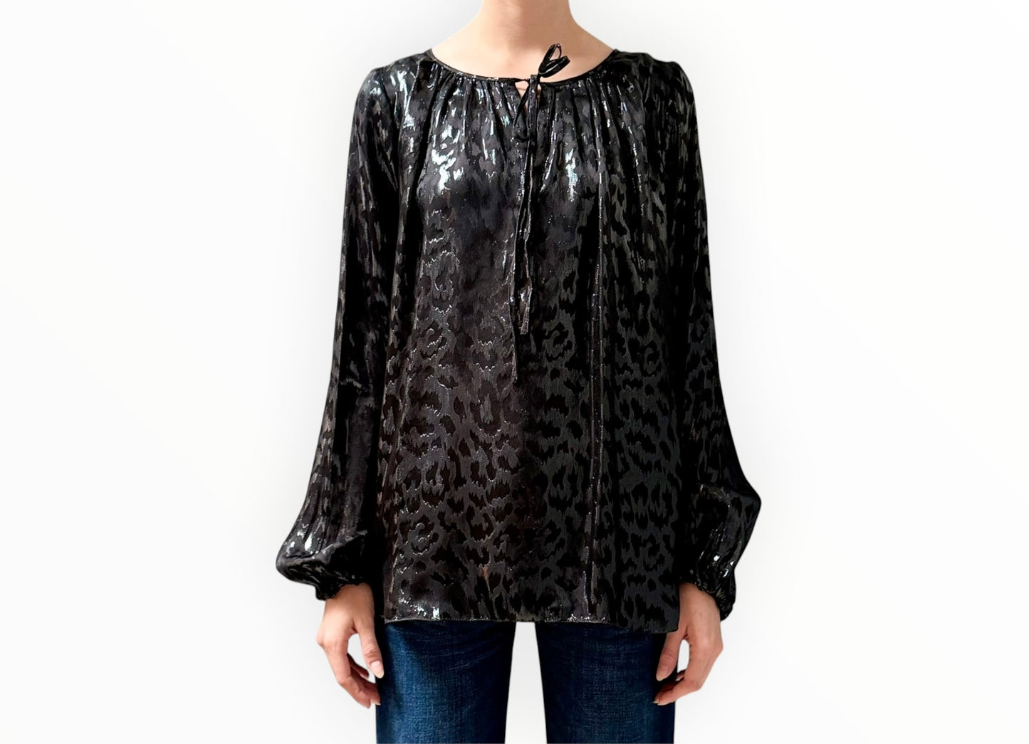 L'Agence Leopard Keyhole Shirt - Black - Size AU12