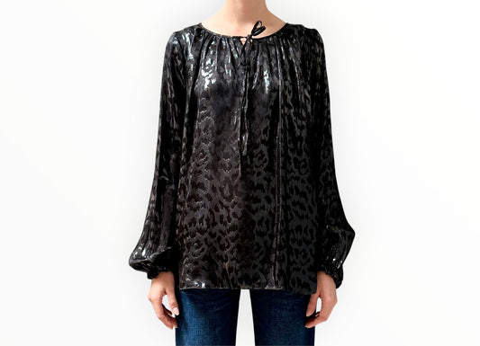 L'Agence Leopard Keyhole Shirt - Black - Size AU12