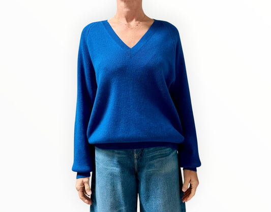 Bassike Wool Cashmere V-Neck Jumper - Electric Blue - Size 2