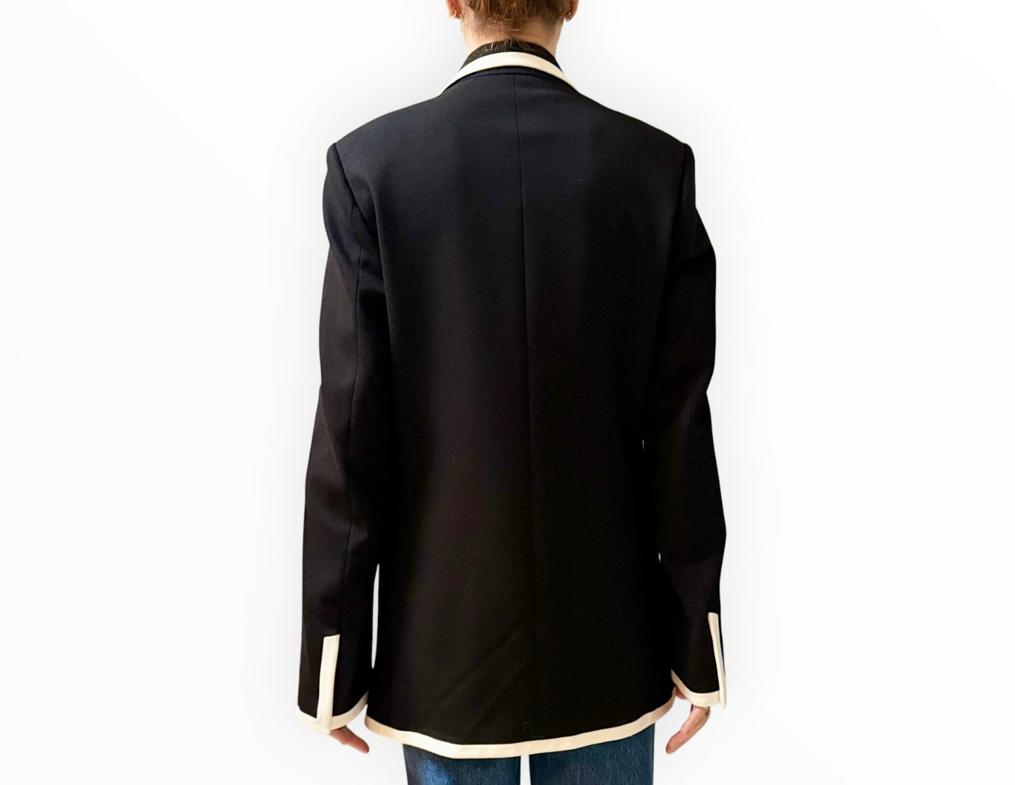 MSGM Ponte Constrast Detail Jacket - Black/White - Size 40