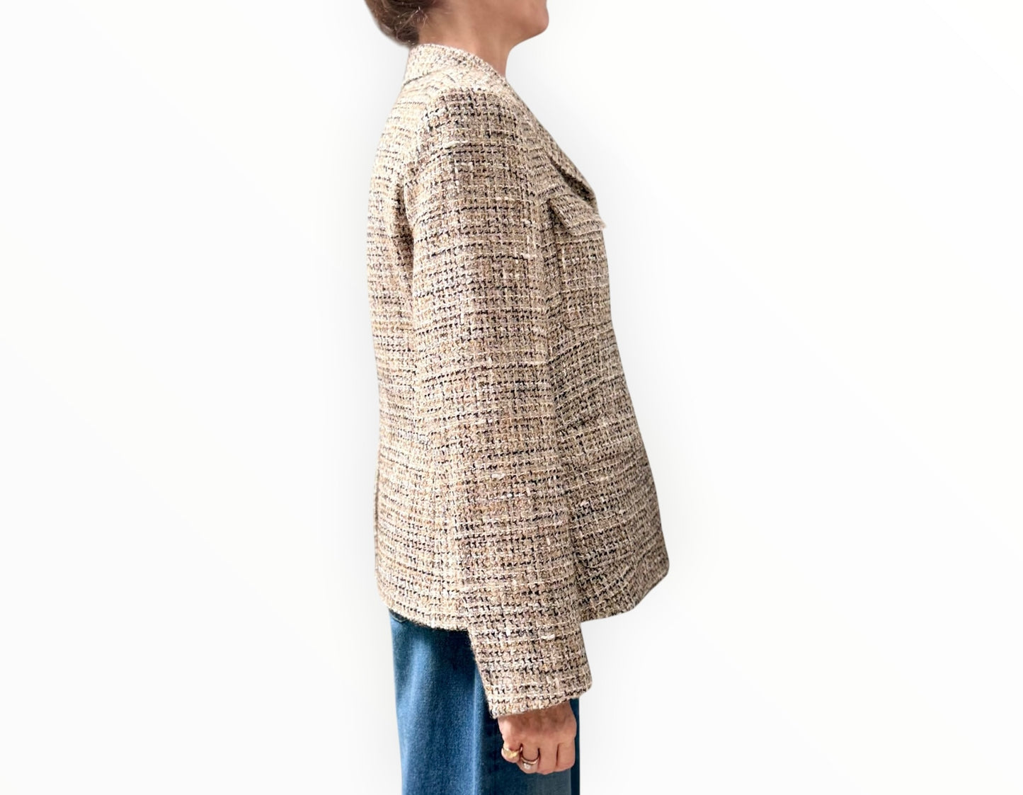 Theory LS Miltary Tweed Jacket - Beige - Size AU14