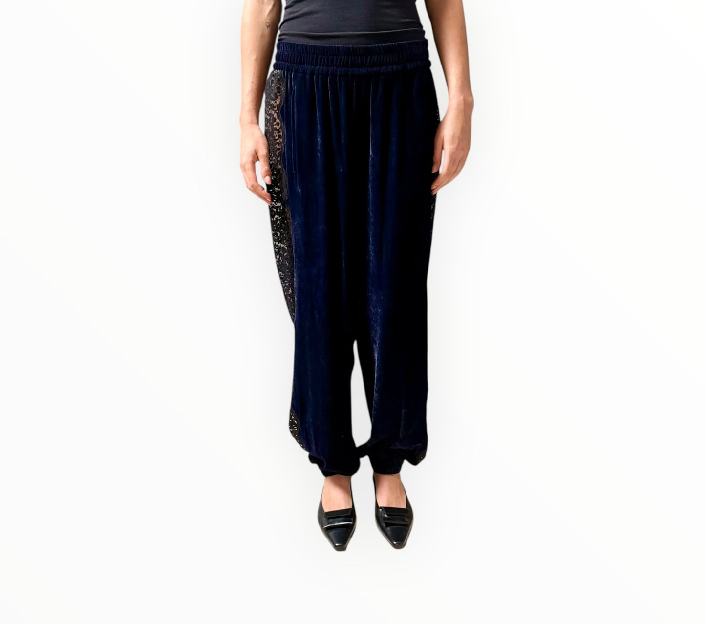 Stella McCartney Lace and Velour Track Pants - Blue/Black - Size 44