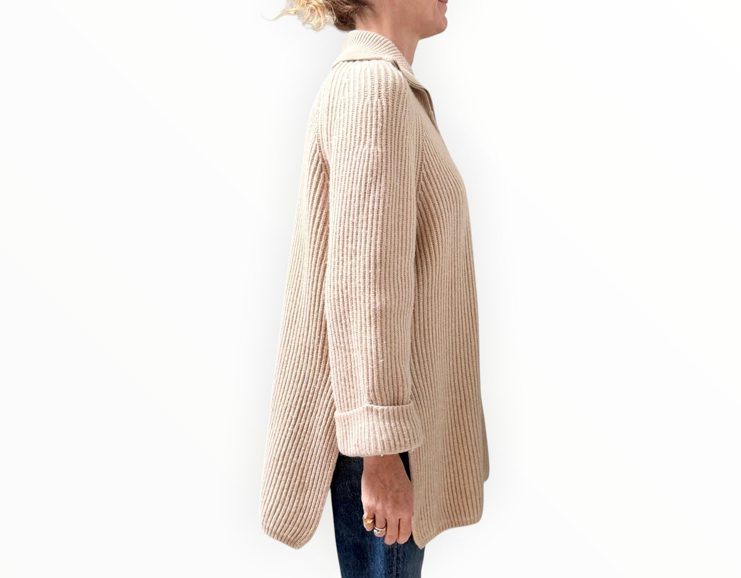 Reiss Zip Front Oversized Jumper - Beige - Size M