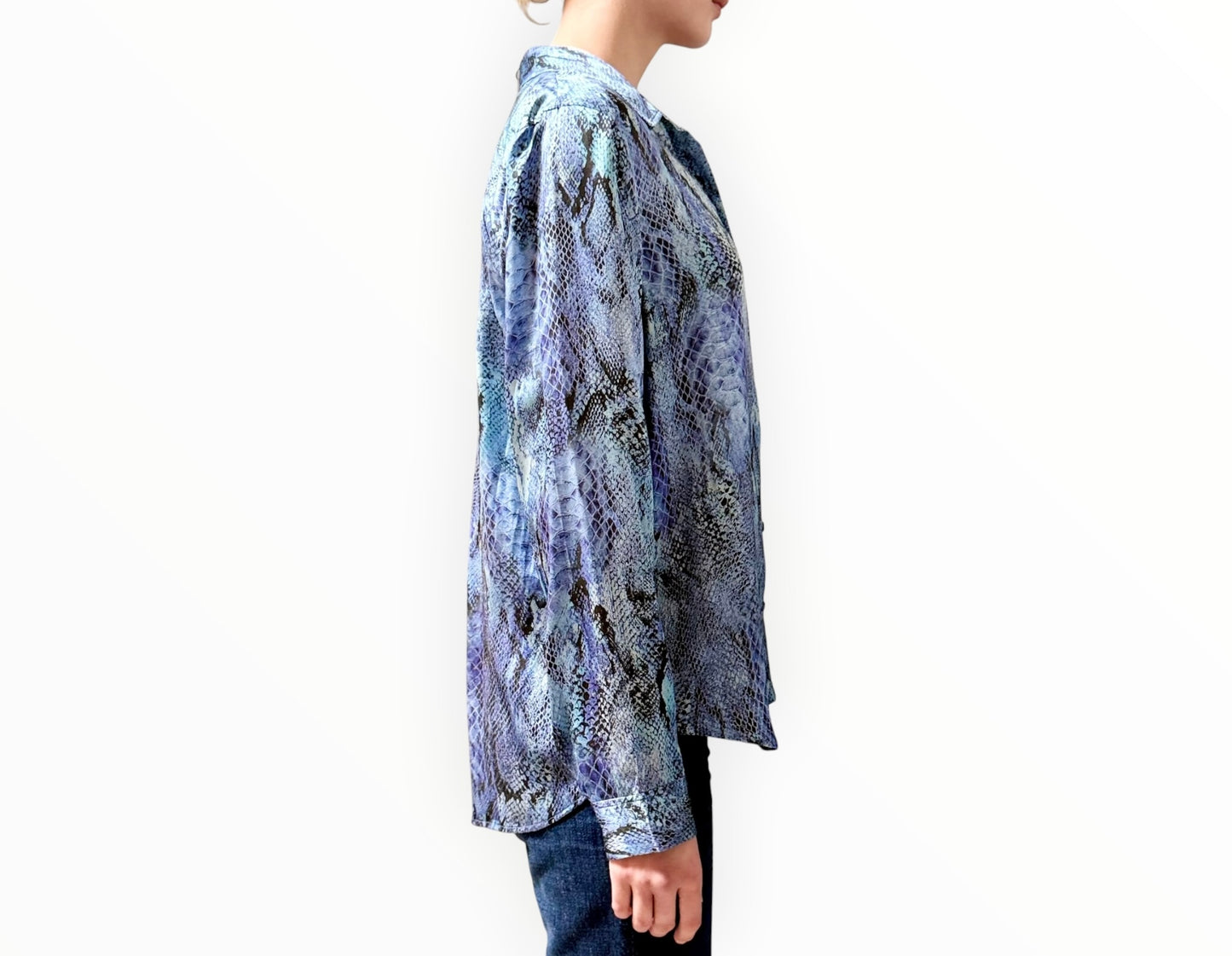 L'Agence Snake Print Shirt - Blue - Size L
