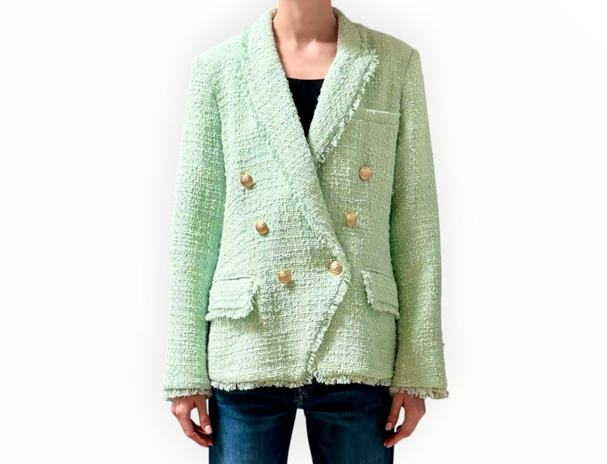 RT006555 - L'Agence Tweed Double Breasted Jacket - Minty - Size AU12
