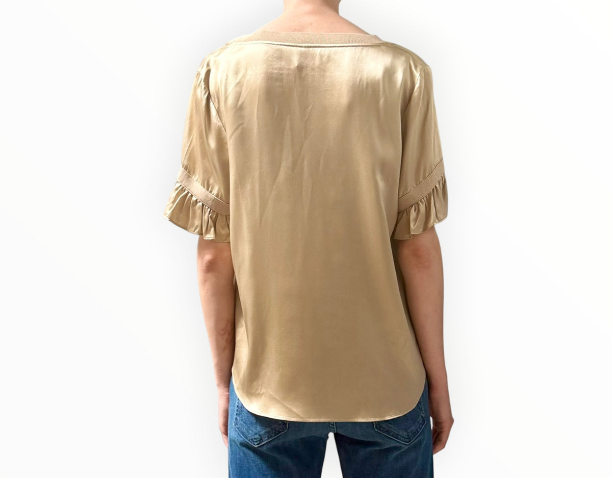 RT006542 - Cinq A Sept Silk V-Neck Tee - Champagne - Size L