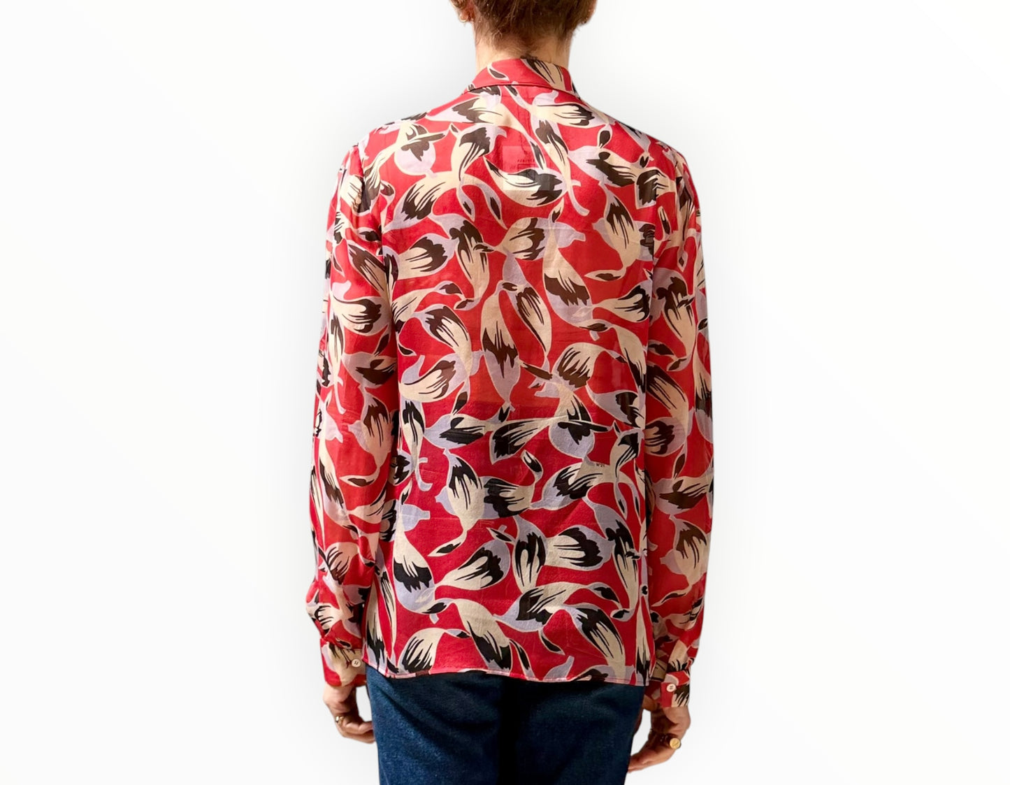 RT006233 - No. 21 Ruffle Silk Shirt - Red- Size 40