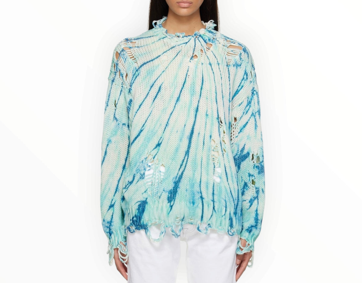 RT006400 - R13 Tie-Dye Distressed Oversized Sweater - Blue - Size XXS