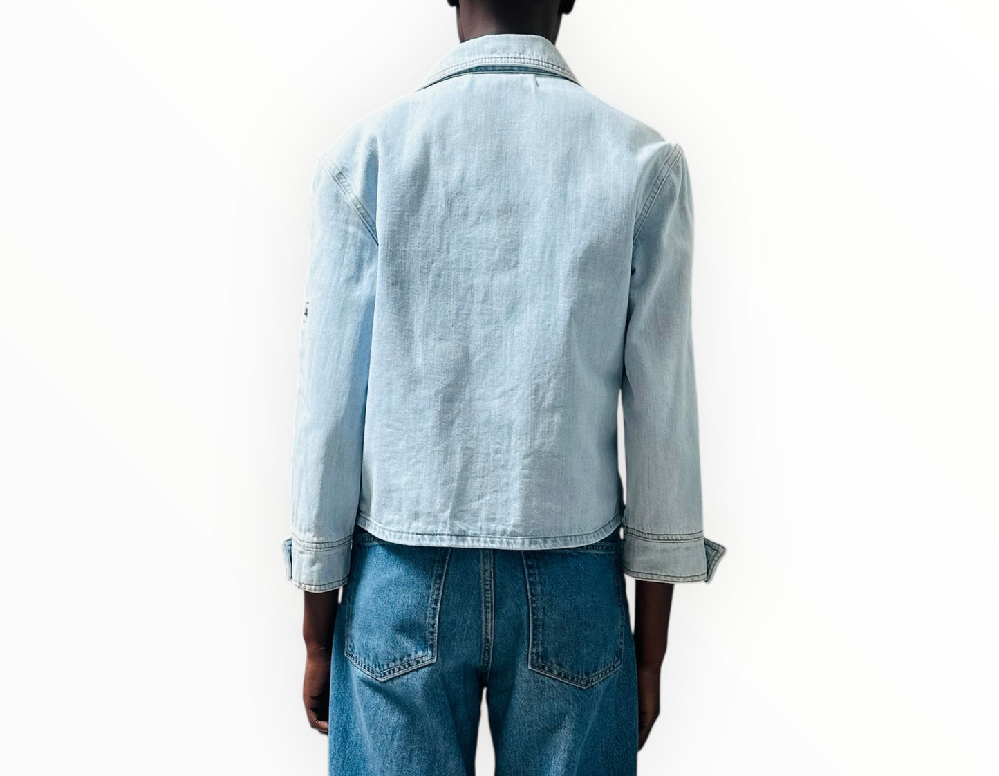 VVB by Victoria Beckham Cropped Denim Jacket - Blue - Size AU10