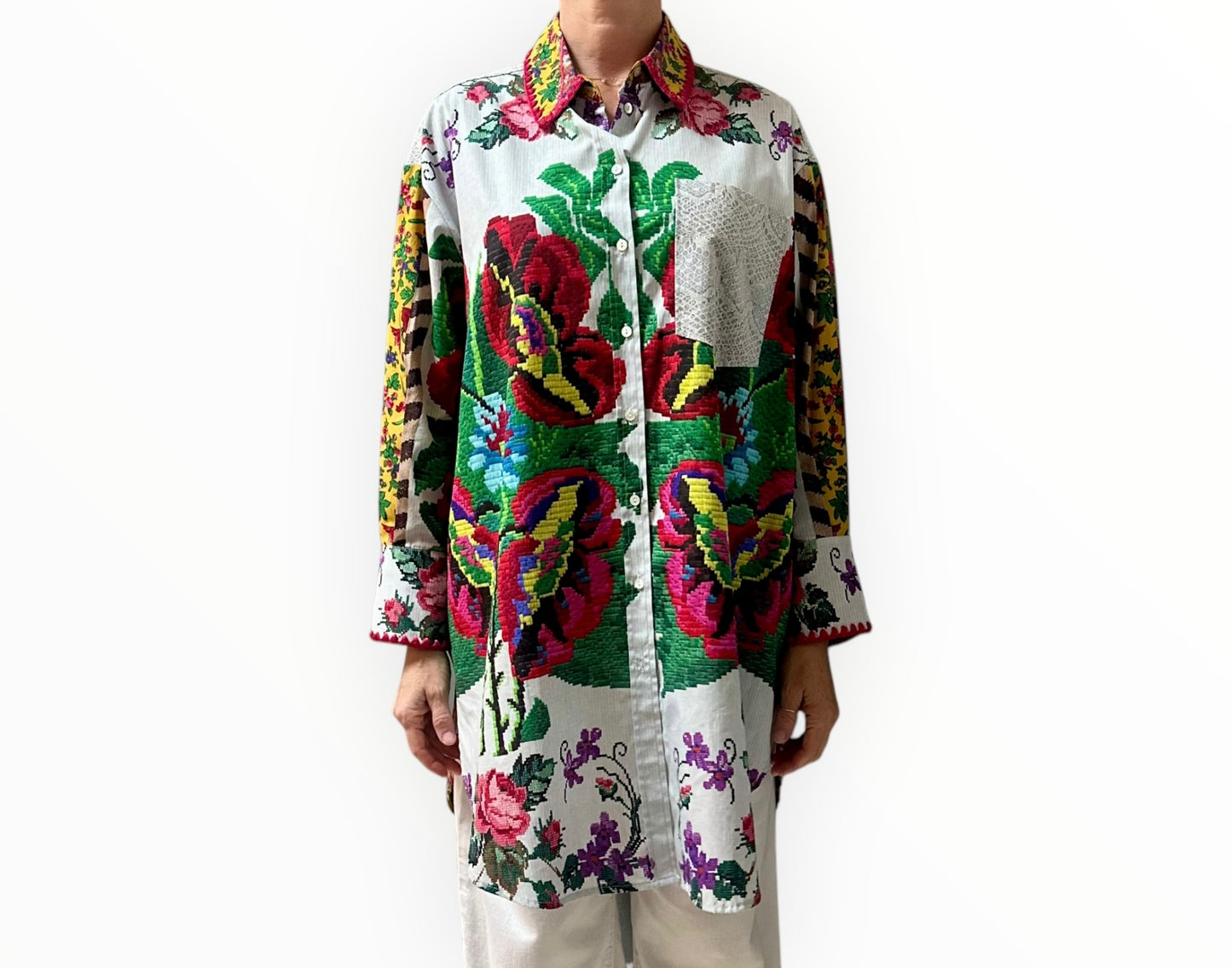 Pierre-Louis Mascia Cross Stitch Print Shirt - Multi - Size XS