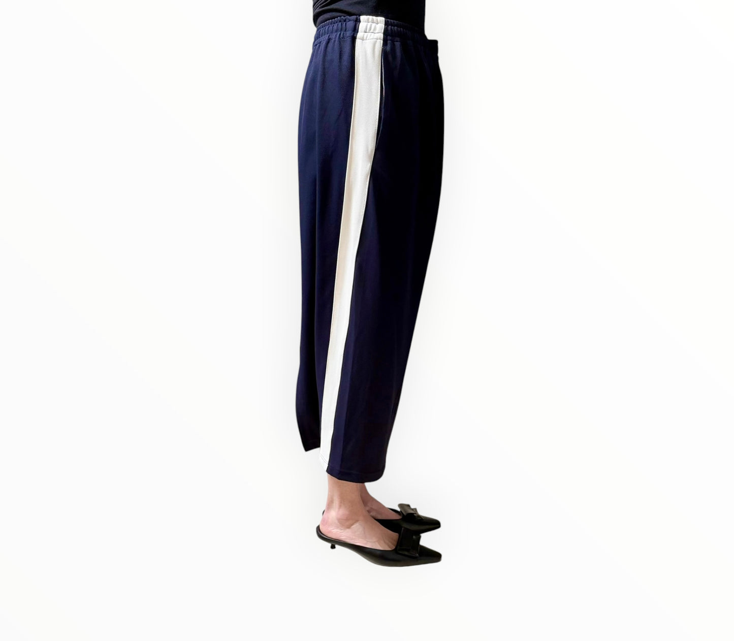 Bassike Side Stripe Skirt - Navy/Cream - Size 2