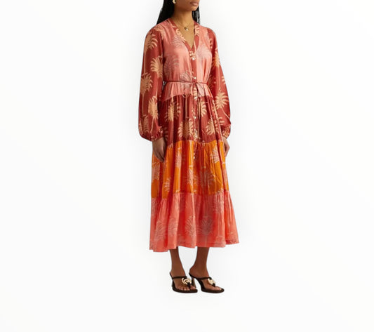 Hannah Artwear Larisa Printed Silk Midi Dress - Terracotta - Size 0