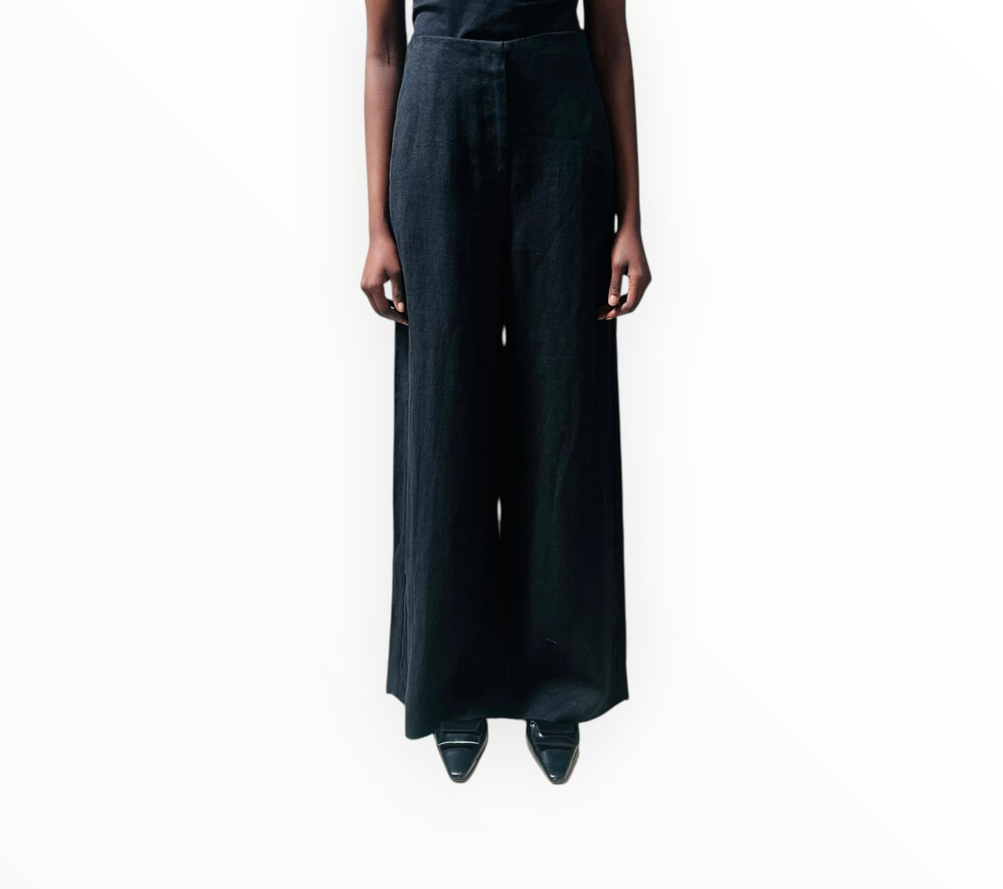 St Agni Linen Wide Leg Pants - Black - Size L