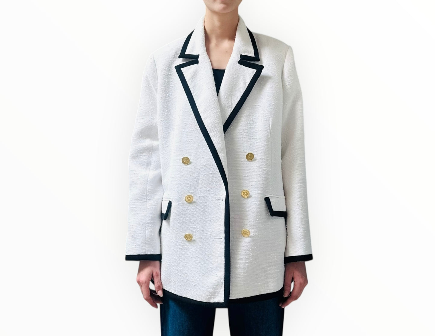 L'Agence Aimee Tipped Blazer - White/Black - Size AU14