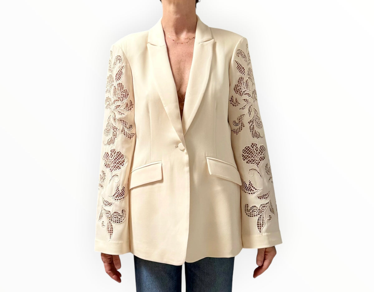 Cinq A Sept Cutout Paisley Cheyenne Blazer - Cream - Size AU12