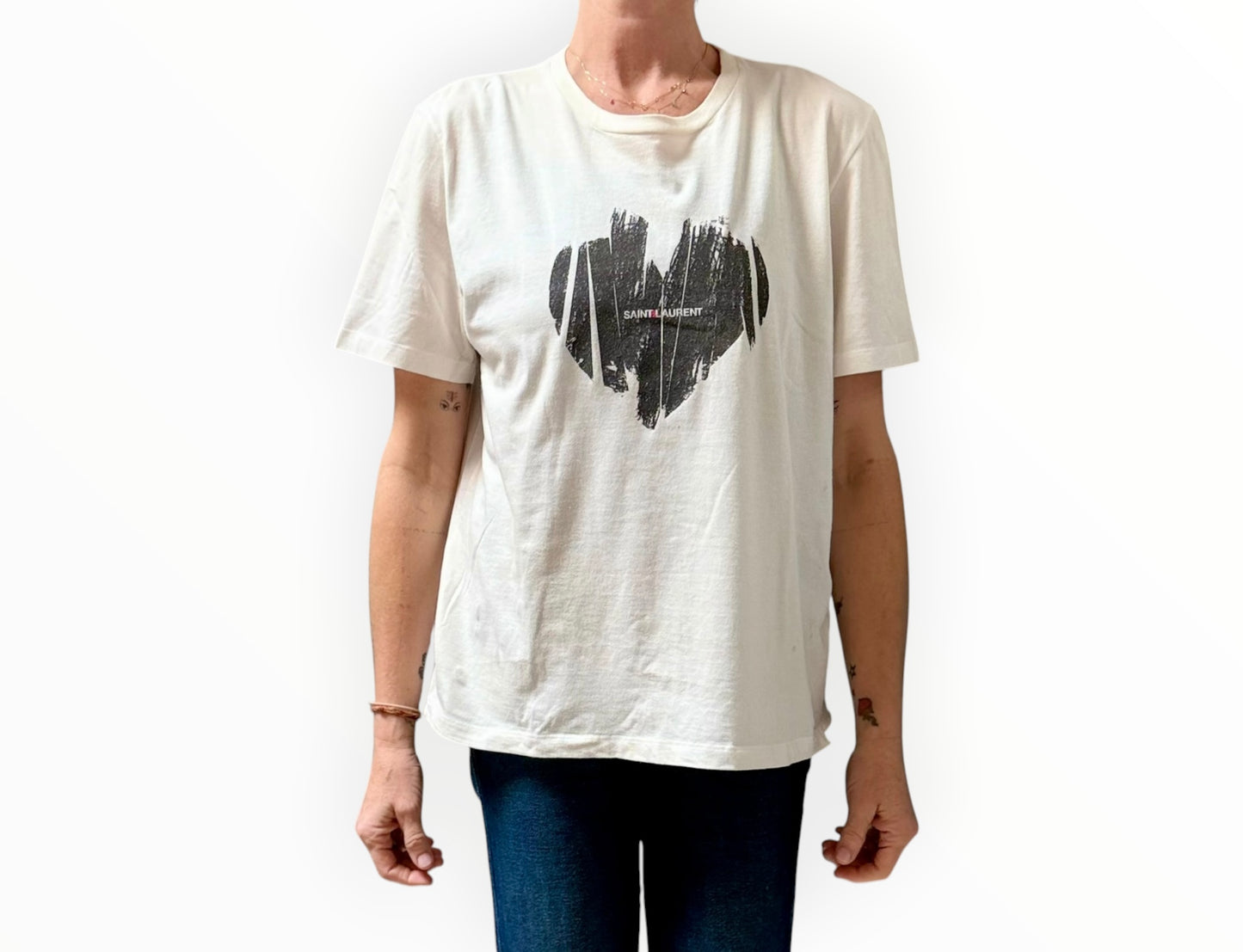 Saint Laurent Heart Tee - White - Size M