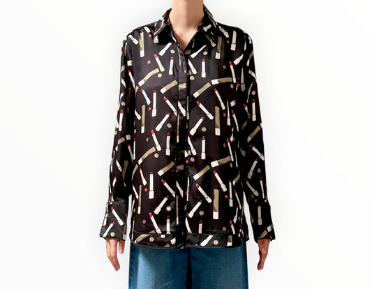 VVB by Victoria Beckham Lippy Print Shirt - Black - Size AU14