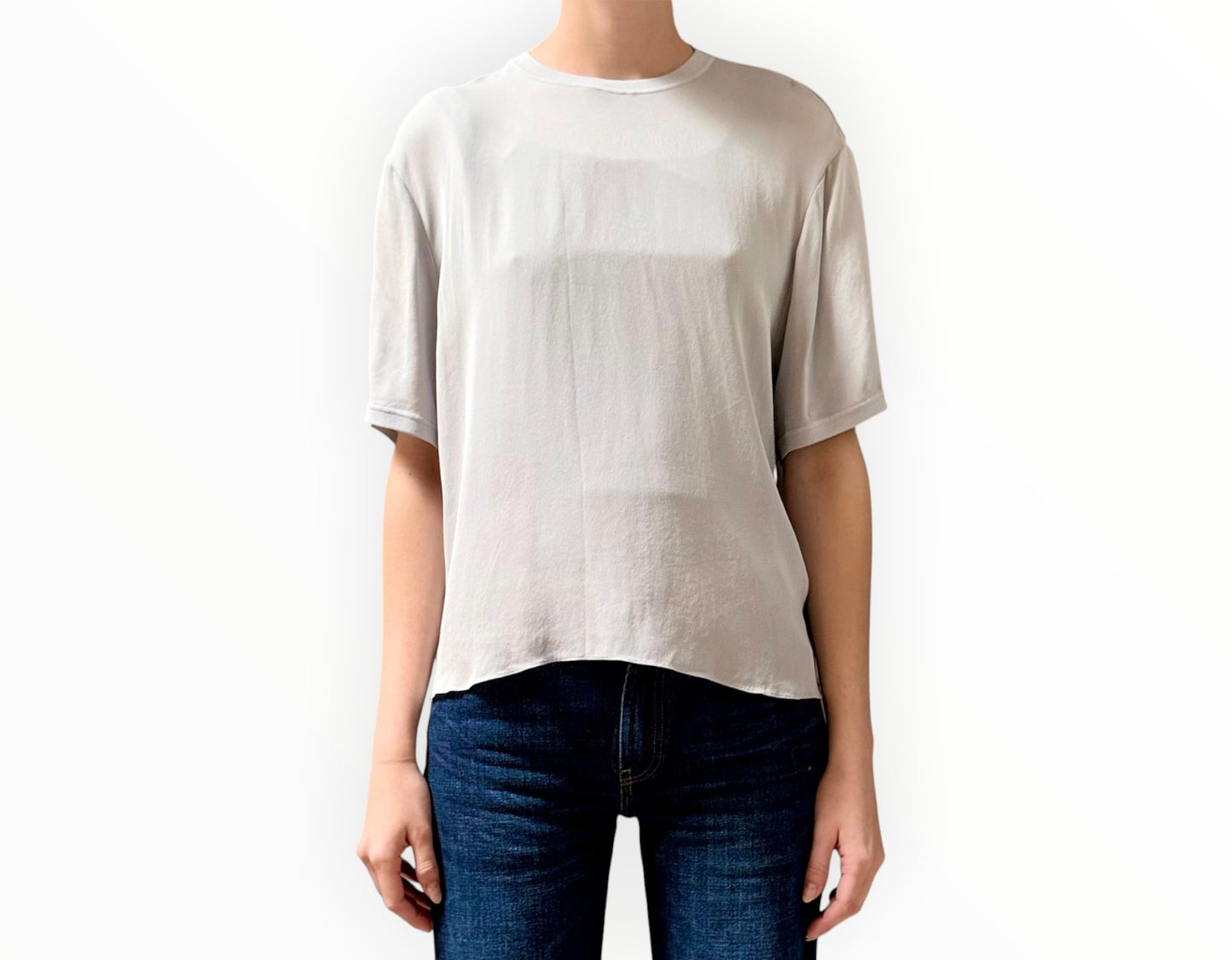 Theory Silk Crewneck Tee - Dove Grey - Size M