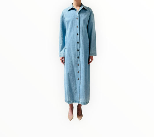 Blanca Denim Midi Button Through Dress/Coat - Light Blue - Size XS
