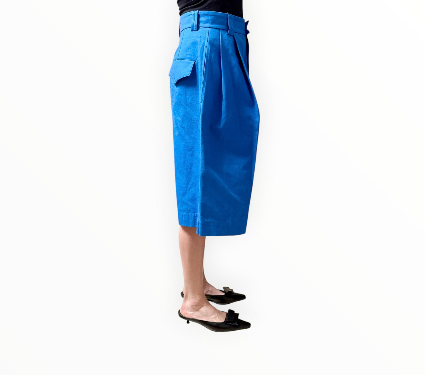 Bassike Wide Leg Shorts - Cornflower Blue - Size AU8