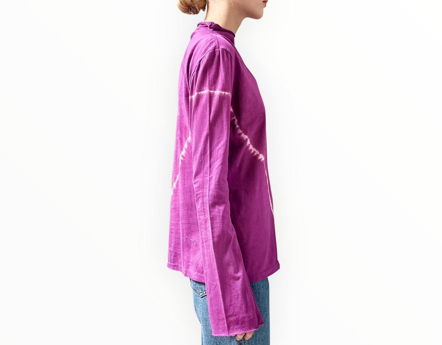Bassike Crescent Dye Raised Neck Tee - Fushia - Size M