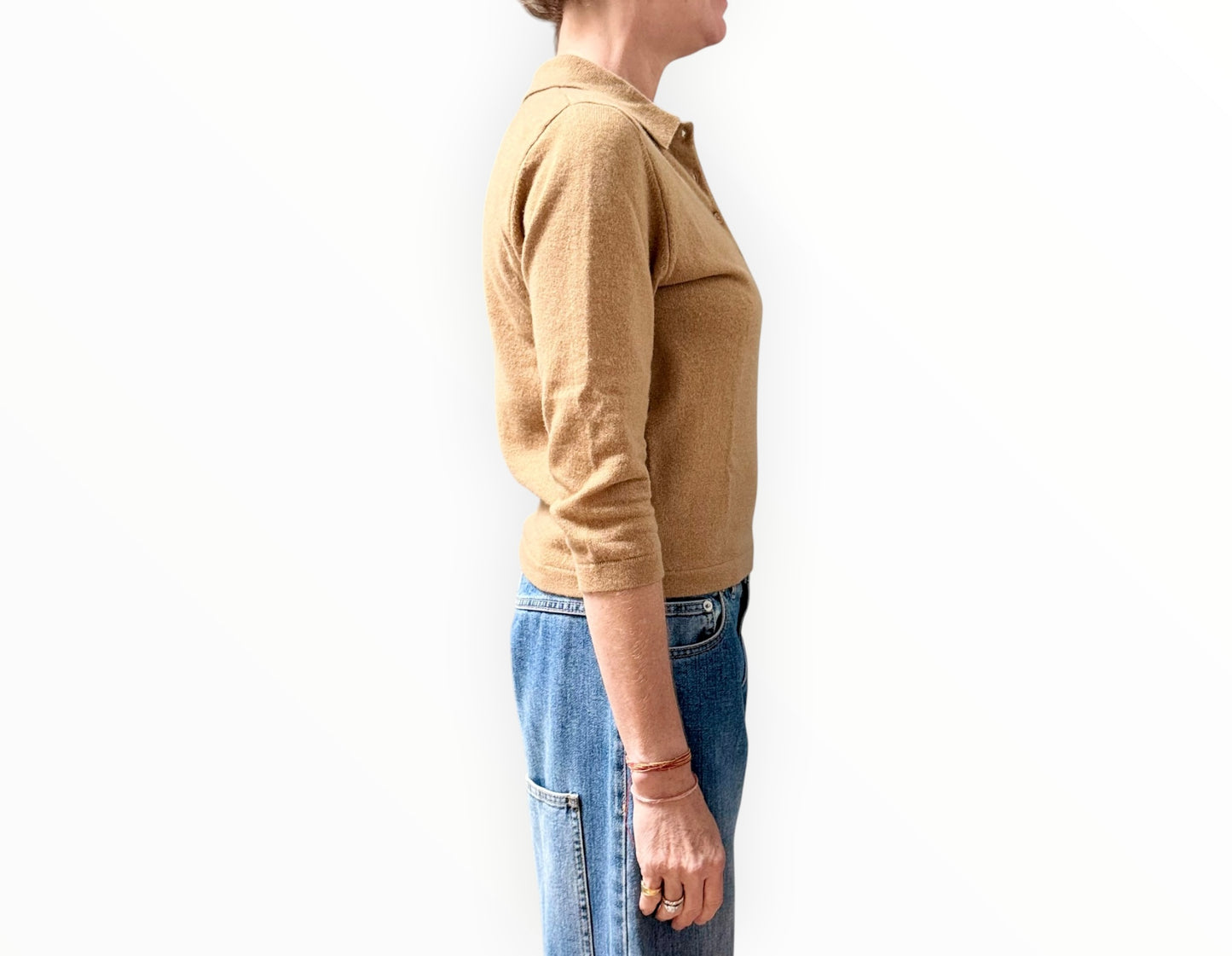 Jac + Jack Cropped Polo Top - Latte - Size L