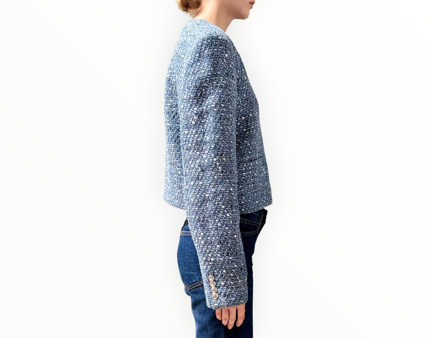 Anine Bing Amber Cropped Jacket - Blue Tweed - Size M
