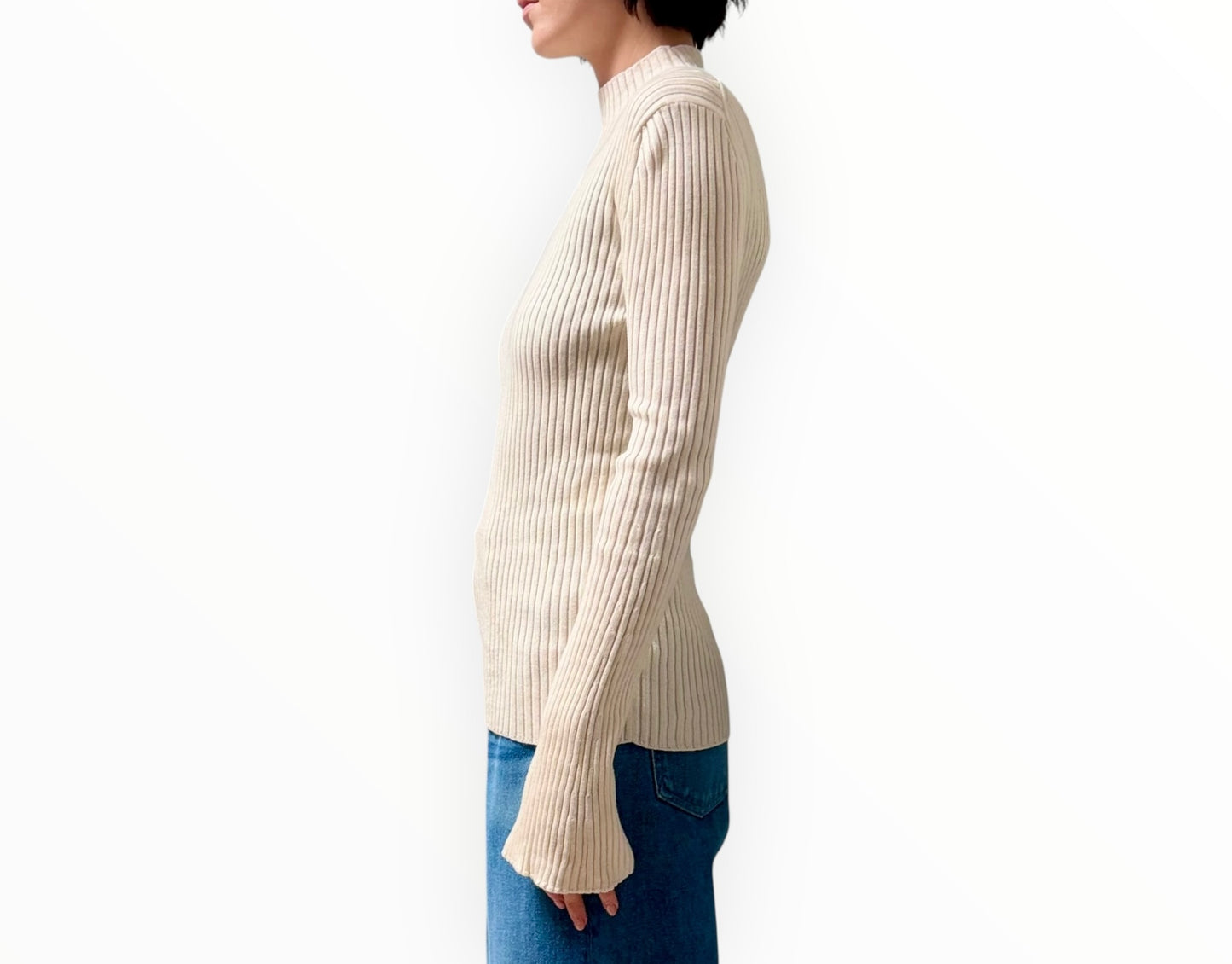 Chloe Mock-Neck Ribbed Top - Lovely White - Size S