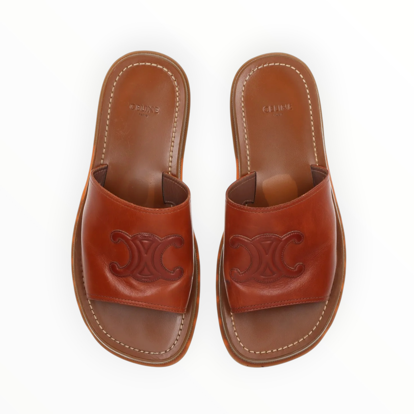 RT006238 - Celine Triomphe Leather Slides - Brown - Size 39