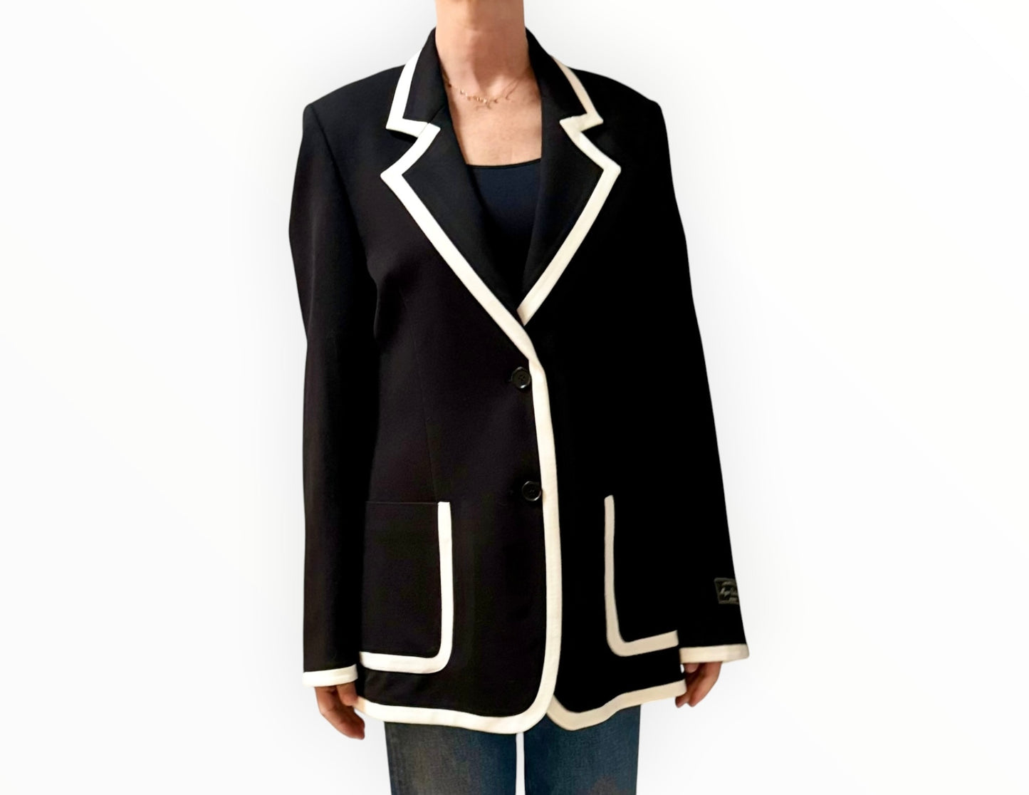 MSGM Ponte Constrast Detail Jacket - Black/White - Size 40