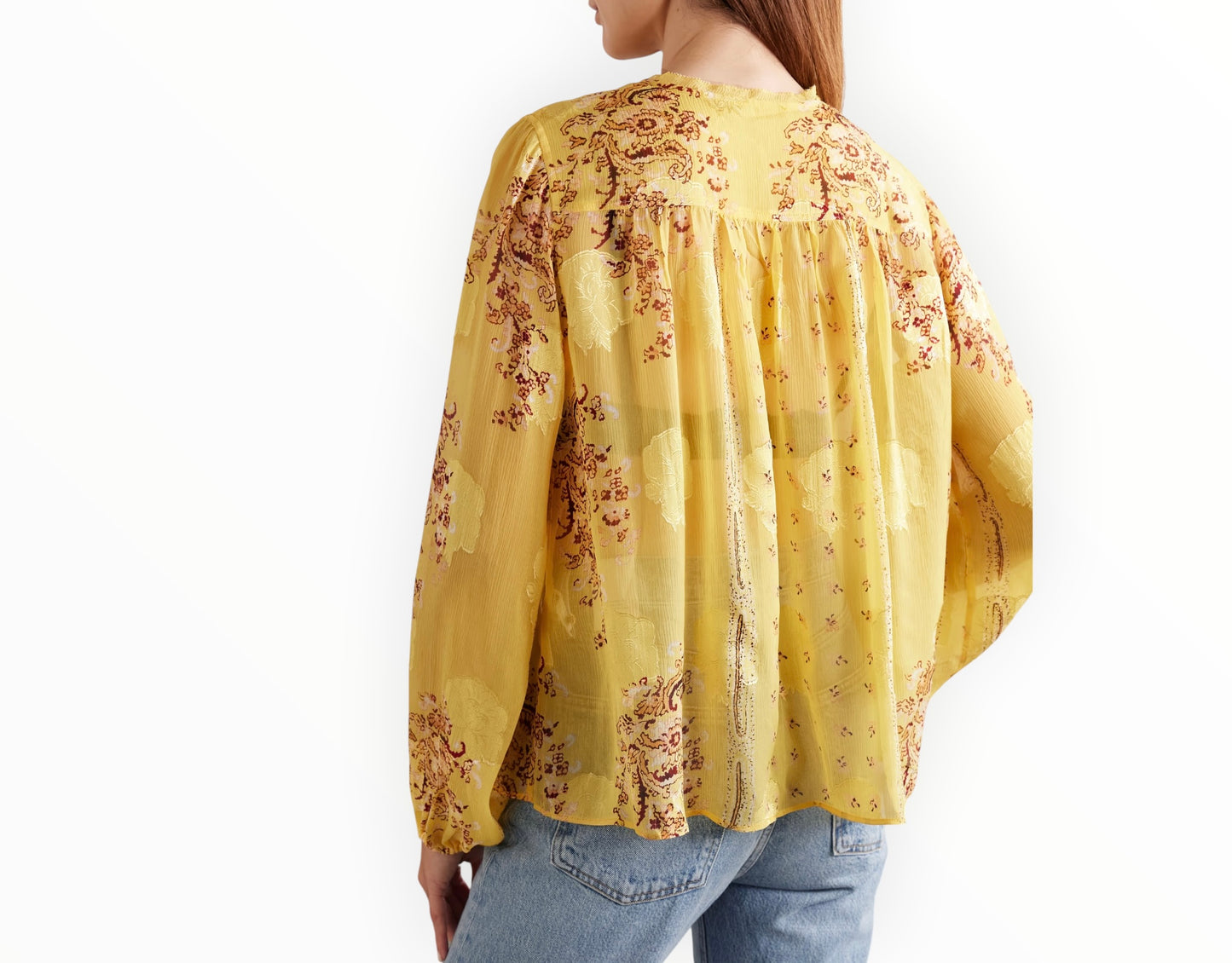 Ulla Johnson Aster Picot-Trimmed Printed Crepon Shirt - Yellow - Size AU10