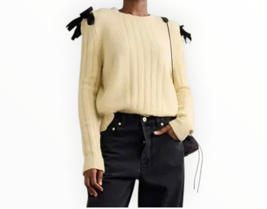 Molly Goddard Ozzy Cutout Grosgrain-Trimmed Wool Sweater - Yellow - Size S