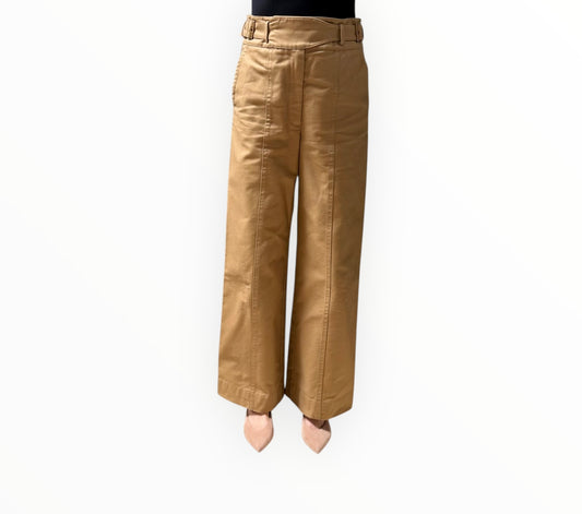 Oroton Wide Leg Belted Pants - Dark Beige - Size AU10