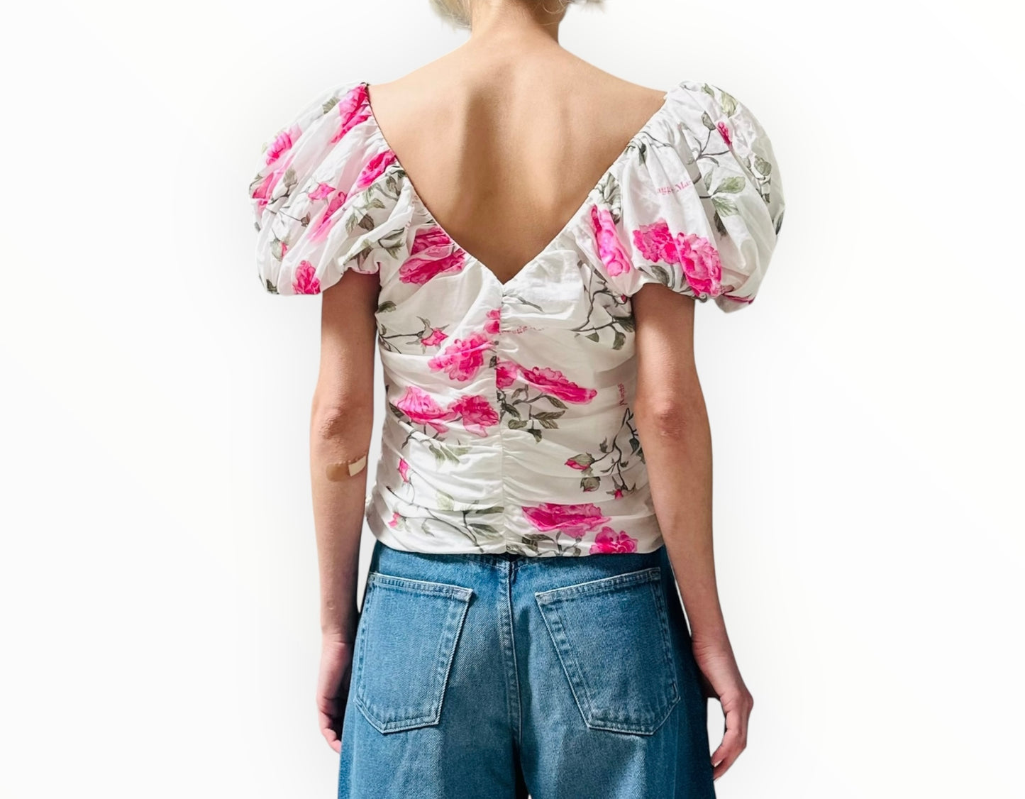 Maggie Marilyn Ruched Top - White/Pink - Size AU12
