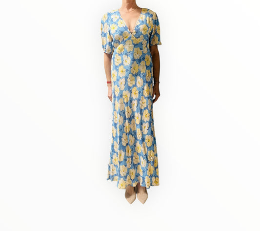 Rixo Poppy Azelea Bloom Maxi Dress - Blue - Size M