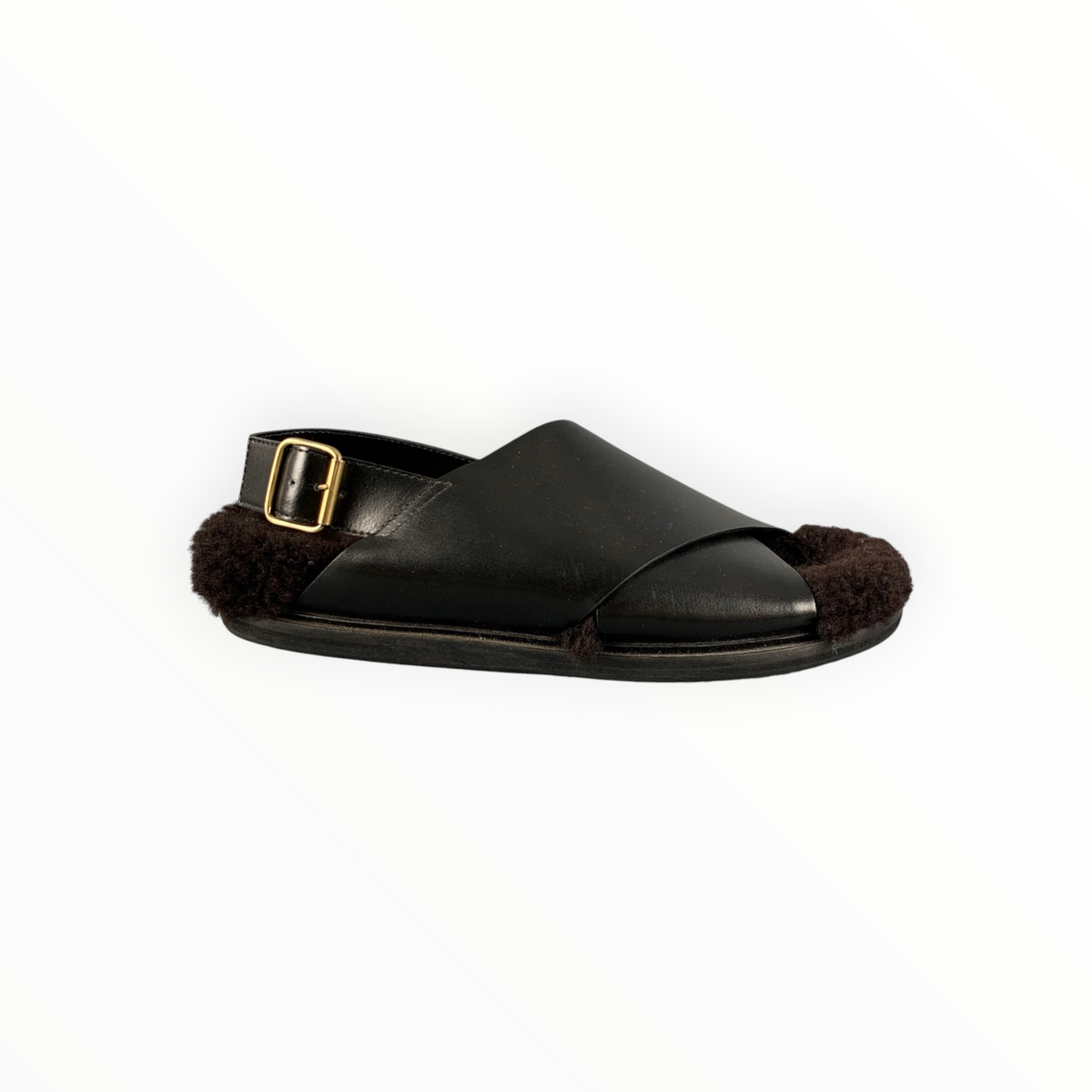 Marni Shearling Fussbett Sandals - Black/Brown - Size 40