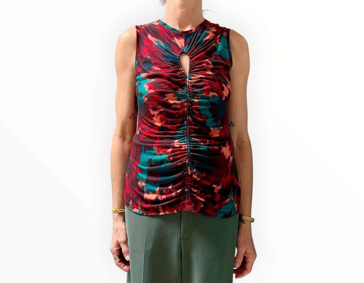 RT006282 - Ulla Johnson Floral Print Funnel Neck Top- Multi - Size M
