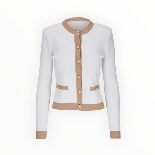 L'Agence Leon Button Cardigan - White/Biscuit - Size M