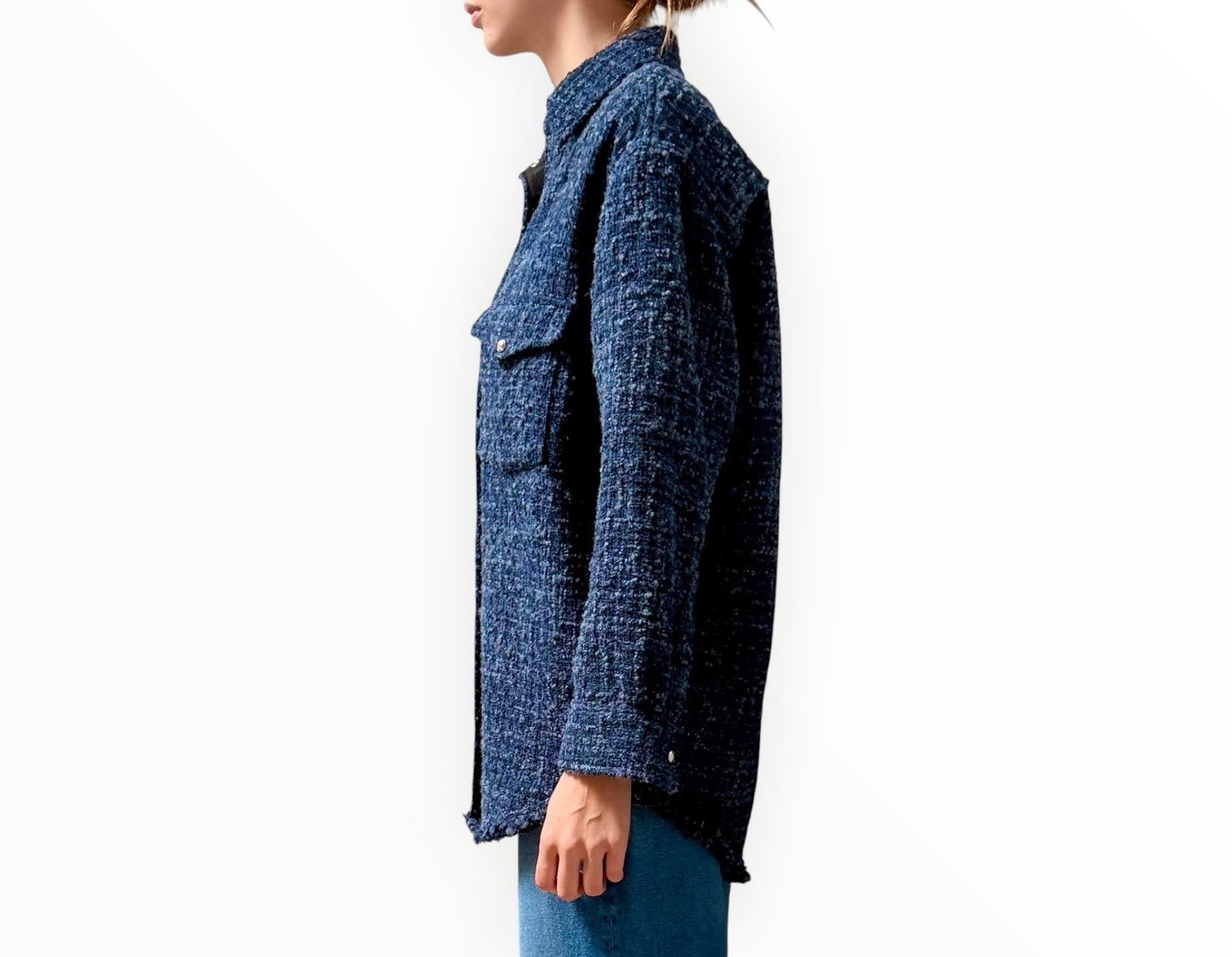 Iro Longline Tweed Jacket - Navy Tweed - Size 34