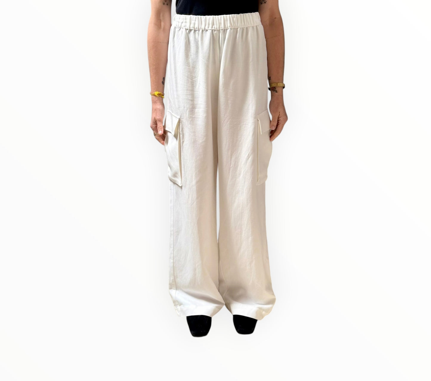 RT006224 - Enza Costa Wide-Leg Cargo Pants - Cream - Size 1