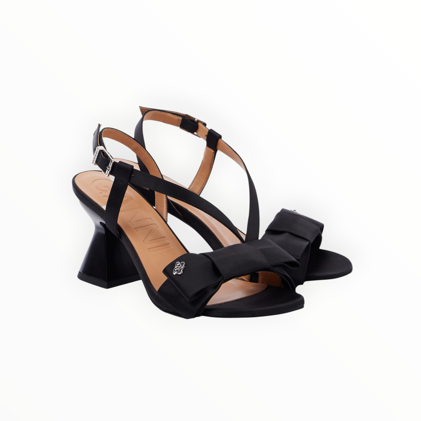 Ganni Satin Bow Sandals - Black - Size 39