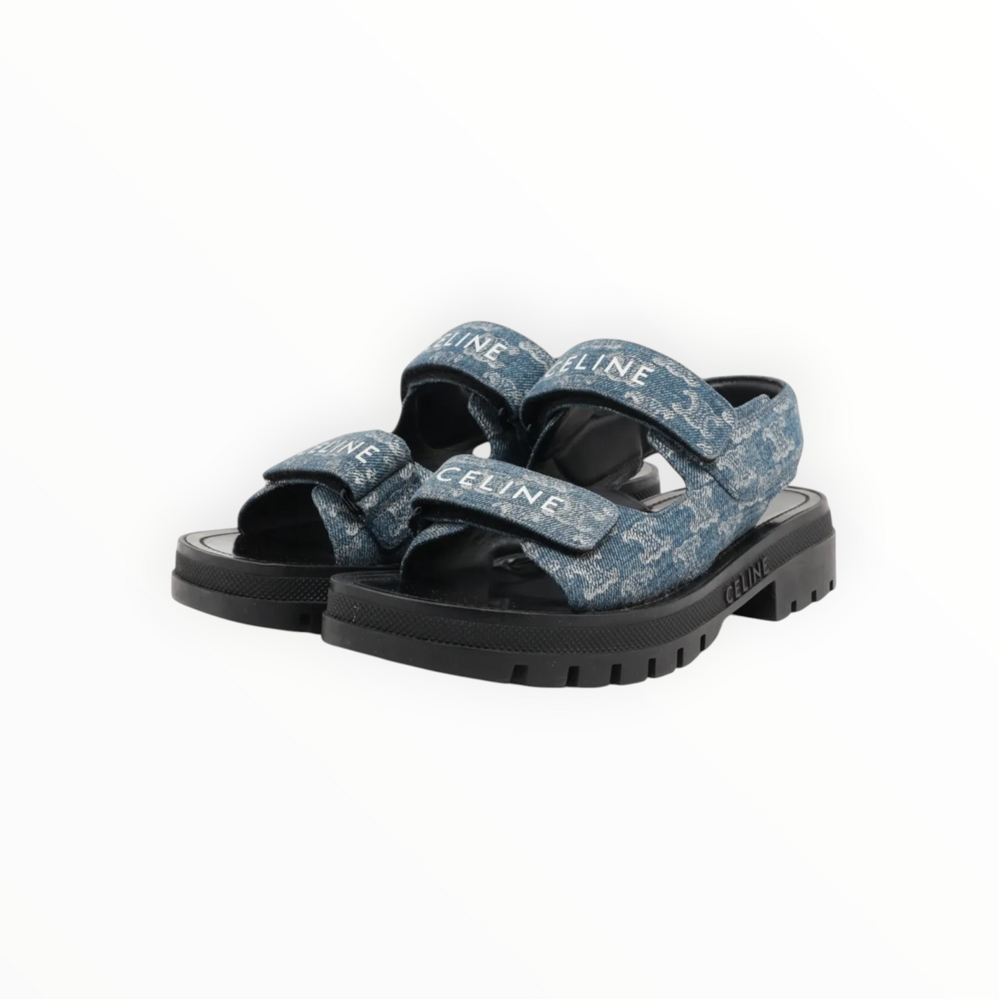 RT006219 - Celine Logo Denim Strap Sandals - Blue - Size 38