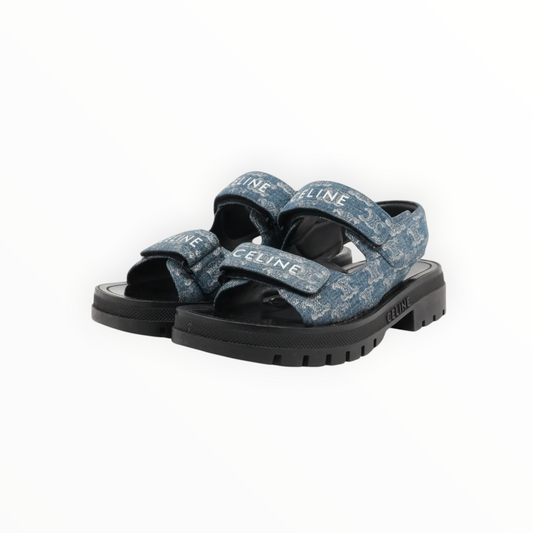 RT006219 - Celine Logo Denim Strap Sandals - Blue - Size 38