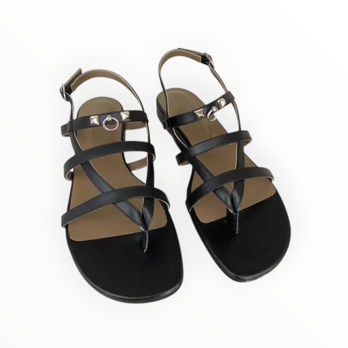 RT006361 - Hermes Corried Cyan Strap Sandals - Black - Size 38