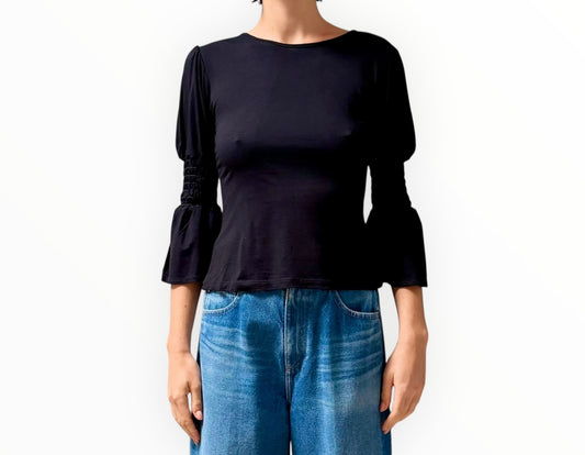 Tim O'Connor Shirred Sleeve Top - Black - Size AU10