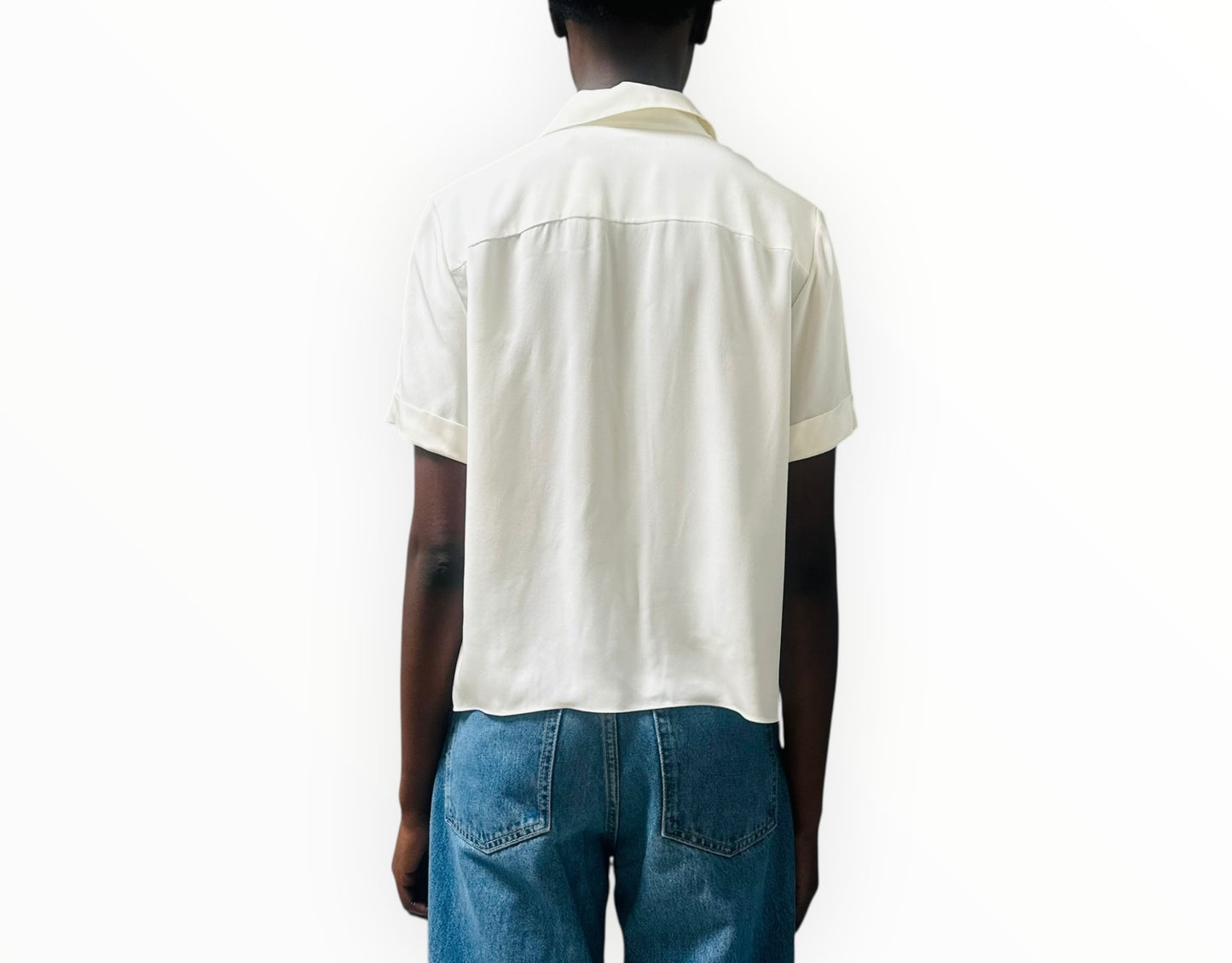 Theory Short Sleeve Silk Shirt - Ivory - Size M