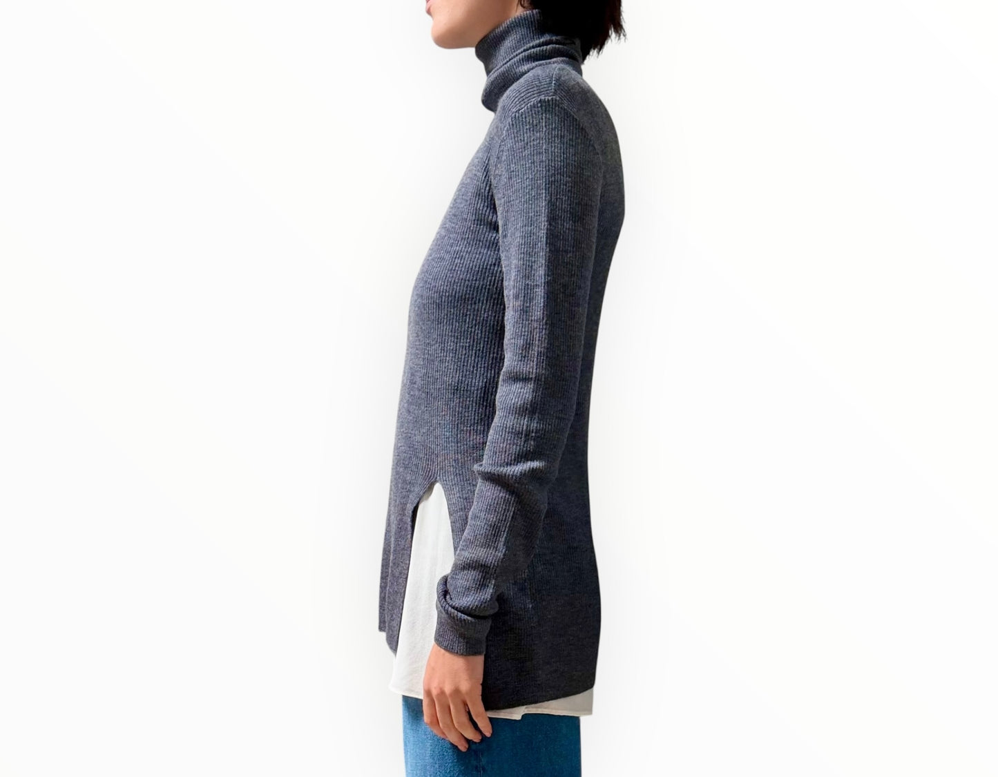 Joseph Longline Turtleneck with Cami - Charcoal/Cream - Size M