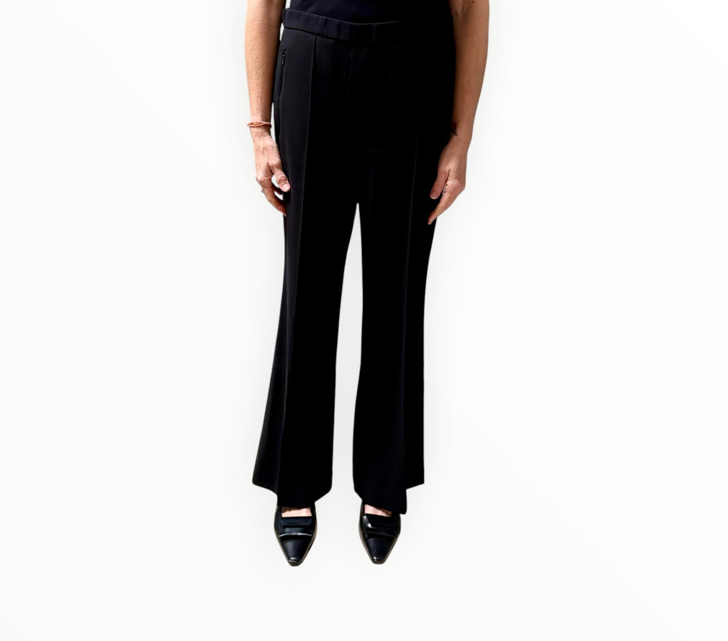 Theory Flat Front Half Back Elastic Pants - Black- Size AU12
